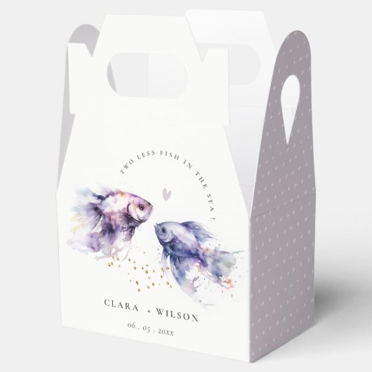 Elegante Lila Waterverf Kustvisbruiloft Bedankdoosjes (Geopend)