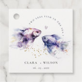 Elegante Lila Waterverf Kustvisbruiloft Bedankjes Labels (Voorkant)