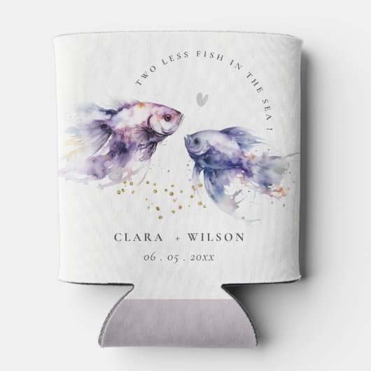Elegante Lila Waterverf Kustvisbruiloft Blikjeskoeler (Achterkant)