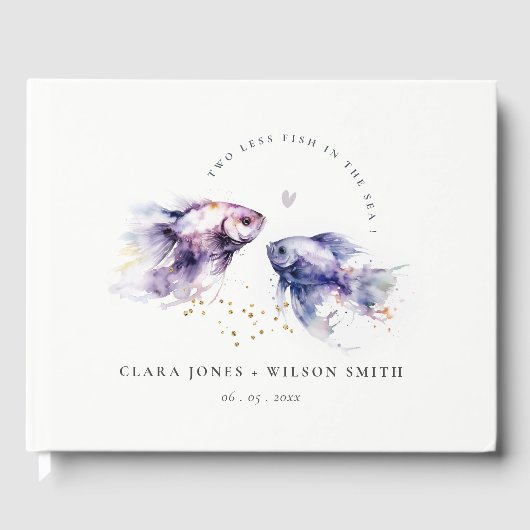 Elegante Lila Waterverf Kustvisbruiloft Gastenboek (Voorkant)