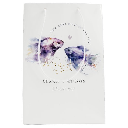 Elegante Lila Waterverf Kustvisbruiloft Medium Cadeauzakje (Voorkant)