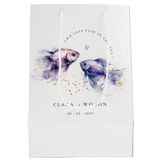 Elegante Lila Waterverf Kustvisbruiloft Medium Cadeauzakje (Achterkant)