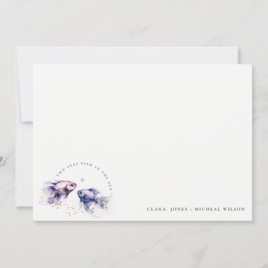 Elegante Lila Waterverf Kustvisbruiloft Notitiekaartje (Voorkant)
