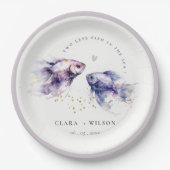 Elegante Lila Waterverf Kustvisbruiloft Papieren Bordje (Voorkant)