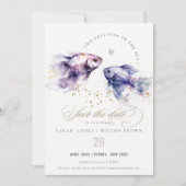 Elegante Lila Waterverf Kustvisbruiloft Save The Date (Voorkant)