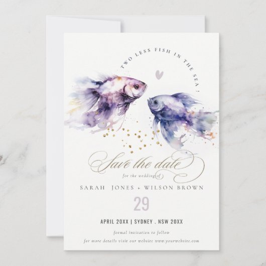 Elegante Lila Waterverf Kustvisbruiloft Save The Date (Voorkant)