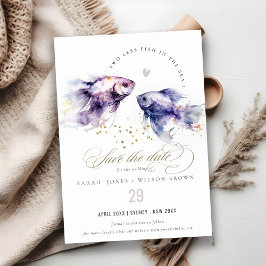 Elegante Lila Waterverf Kustvisbruiloft Save The Date