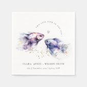 Elegante Lila Waterverf Kustvisbruiloft Servet (Voorkant)