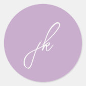 Elegante Lilac Script Monogram Bruiloft Ronde Sticker (Voorkant)