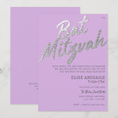 Elegante Lilac & Zilveren Bat Mitzvah Uitnodiging (Voorkant / Achterkant)