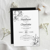 Elegante Lily Bloem Zwart-wit Bruiloft Kaart