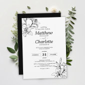 Elegante Lily Bloem Zwart-wit Bruiloft Kaart