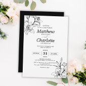 Elegante Lily Bloem Zwart-wit Bruiloft Kaart