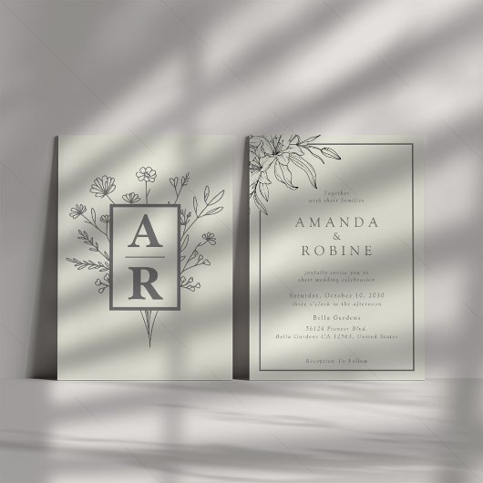 Elegante Lily Line Art bruiloft uitnodiging