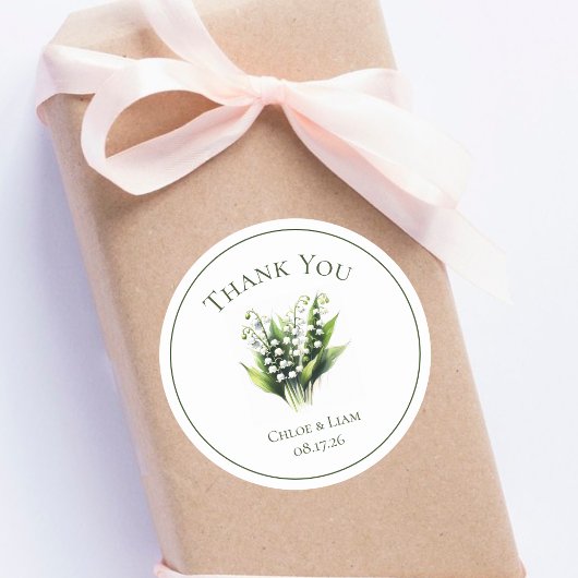 Elegante Lily van de Vallei Bloem Bruiloft Ronde Sticker