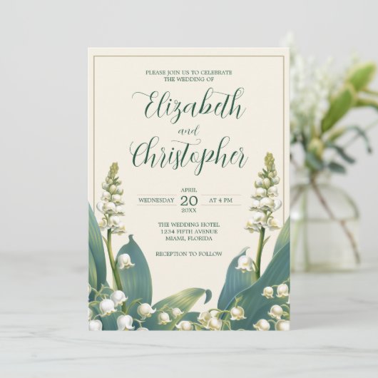 Elegante Lily van de vallei Bloemenbruiloft Kaart (Staand voorkant)