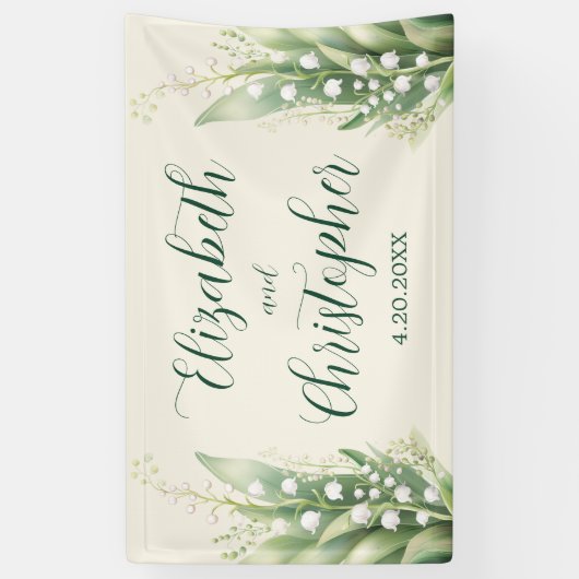 Elegante Lily van de vallei Bloemenbruiloft Spandoek (Verticaal)