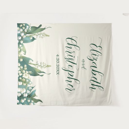 Elegante Lily van de vallei Bloemenbruiloft Wandkleed (Voorkant (horizontaal))