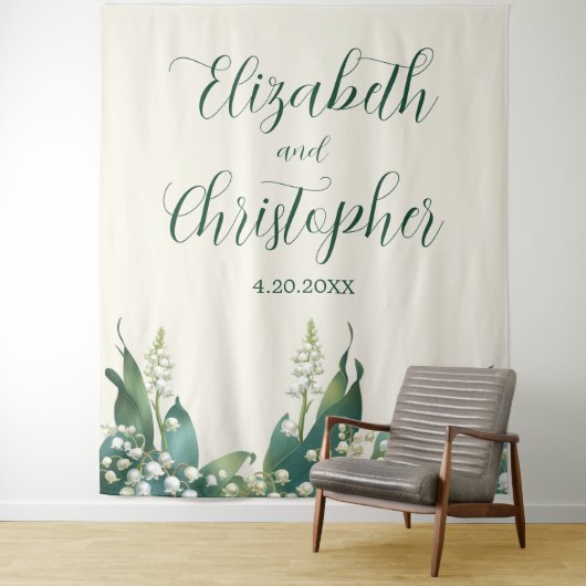 Elegante Lily van de vallei Bloemenbruiloft Wandkleed (In situ)