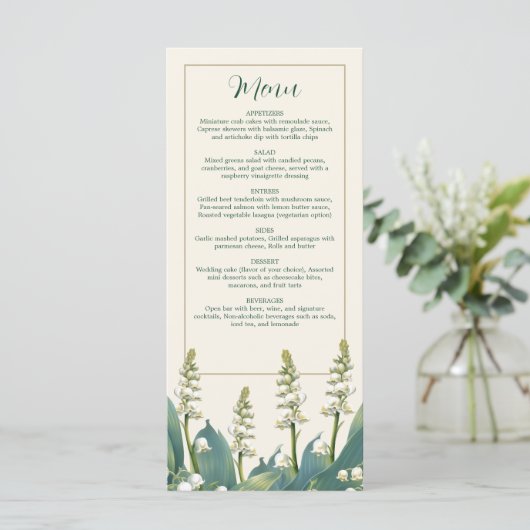 Elegante Lily van de vallei Bruiloft Menu (Staand voorkant)