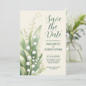 Elegante Lily van de vallei Bruiloft Save The Date Kaart (Staand voorkant)