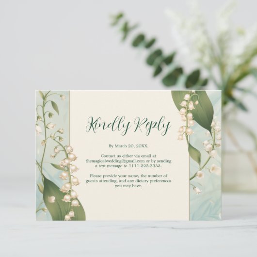 Elegante Lily van de vallei Floral Wedding Horiz RSVP Kaartje (Staand voorkant)