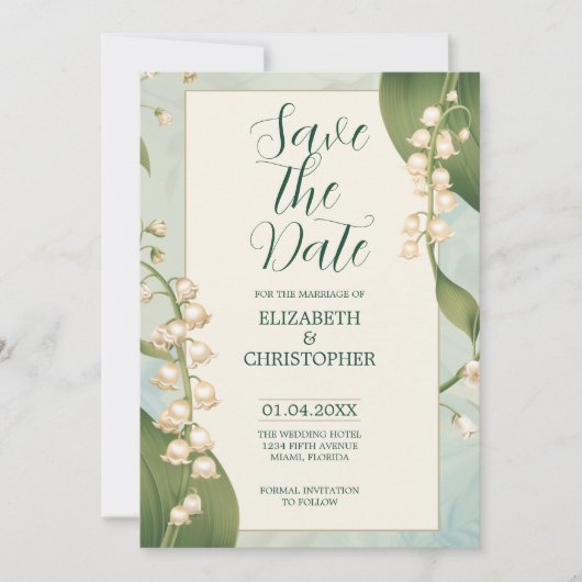 Elegante Lily van de vallei Save The Date Bruiloft Kaart (Voorkant)