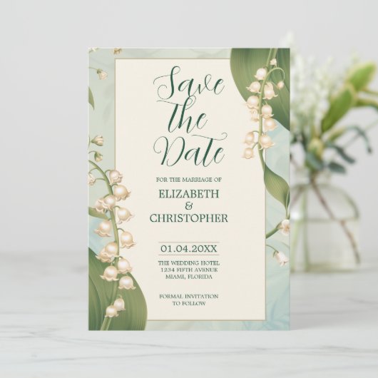 Elegante Lily van de vallei Save The Date Bruiloft Kaart (Staand voorkant)