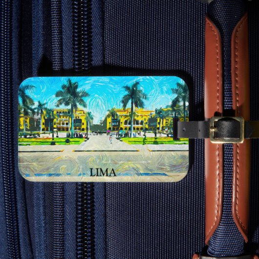 Elegante Lima Peru Olieverf Vintage Reizen Bagagelabel (Voorkant Insitu 4)