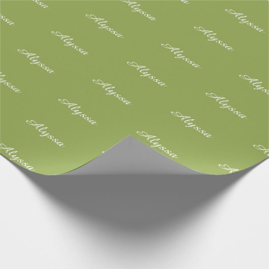 Elegante Lime Green aangepaste scriptnaam chic Cadeaupapier (Hoek)