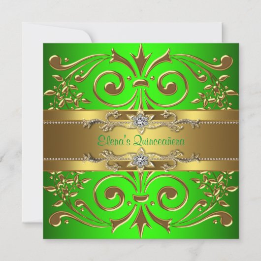Elegante Lime Green en Gold Quinceanera uitnodigin Kaart (Voorkant)