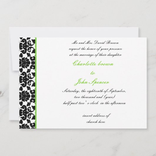 elegante limoen damask bruiloft uitnodiging (Achterkant)