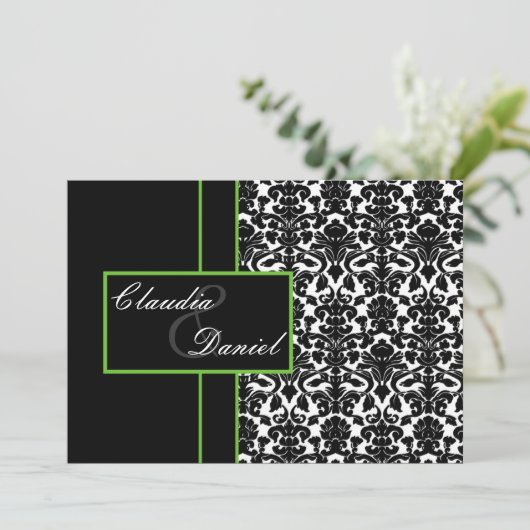 elegante limoen damask bruiloft uitnodiging (Staand voorkant)