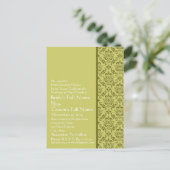 Elegante Limoen Damask bruiloft uitnodiging Briefkaart (Staand voorkant)