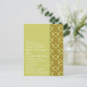 Elegante Limoen & Gold Damask bruiloft uitnodiging (Staand voorkant)