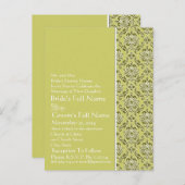 Elegante Limoen & Wit Damask huwelijksuitnodiging Uitnodiging Briefkaart (Voorkant / Achterkant)