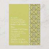 Elegante Limoen & Wit Damask huwelijksuitnodiging Uitnodiging Briefkaart (Voorkant)