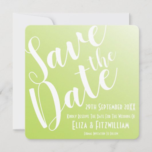 Elegante limoengroene ombre save the date kaart (Voorkant)