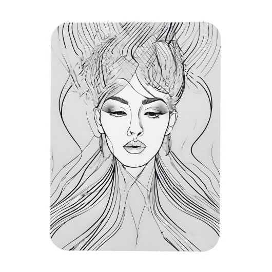 Elegante Line Art Portret Modern Magneet (Verticaal)