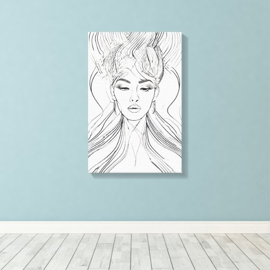 Elegante Line Art Portret Moderne Wall Art Canvas (Insitu (Houten vloer))