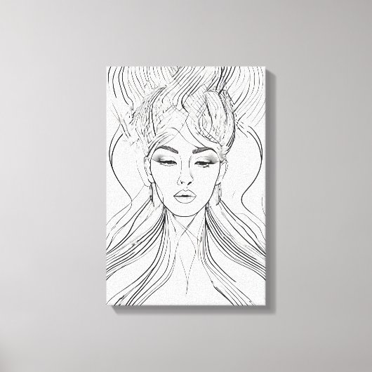 Elegante Line Art Portret Moderne Wall Art Canvas (Voorkant)