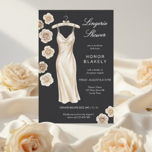 Elegante lingerie-shower met houtskool en crèmekle kaart
