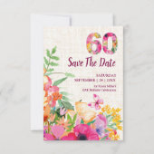Elegante Linnen 60e Verjaardag Bloementuin Save The Date (Voorkant)