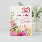 Elegante Linnen 60e Verjaardag Bloementuin Save The Date (Staand voorkant)
