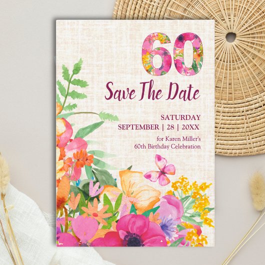 Elegante Linnen 60e Verjaardag Bloementuin Save The Date