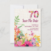 Elegante Linnen 70e Verjaardag Bloementuin Save The Date (Voorkant)
