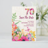 Elegante Linnen 70e Verjaardag Bloementuin Save The Date (Staand voorkant)