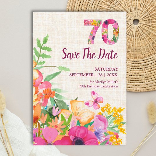 Elegante Linnen 70e Verjaardag Bloementuin Save The Date