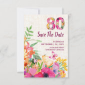 Elegante Linnen 80ste Verjaardag Bloementuin Save The Date (Voorkant)