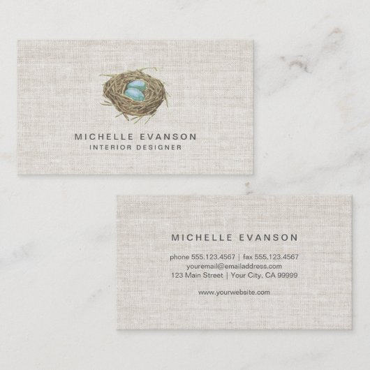 Elegante linnen look Bird Nest Professional Visitekaartje (Voorkant / Achterkant)